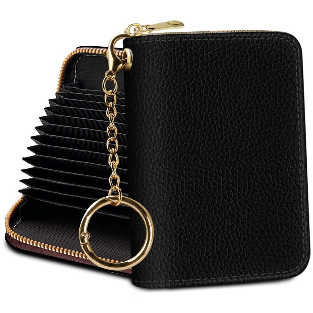 6474 RFID Wallet Credit Card Holder, Black Small Wallet with Keychain